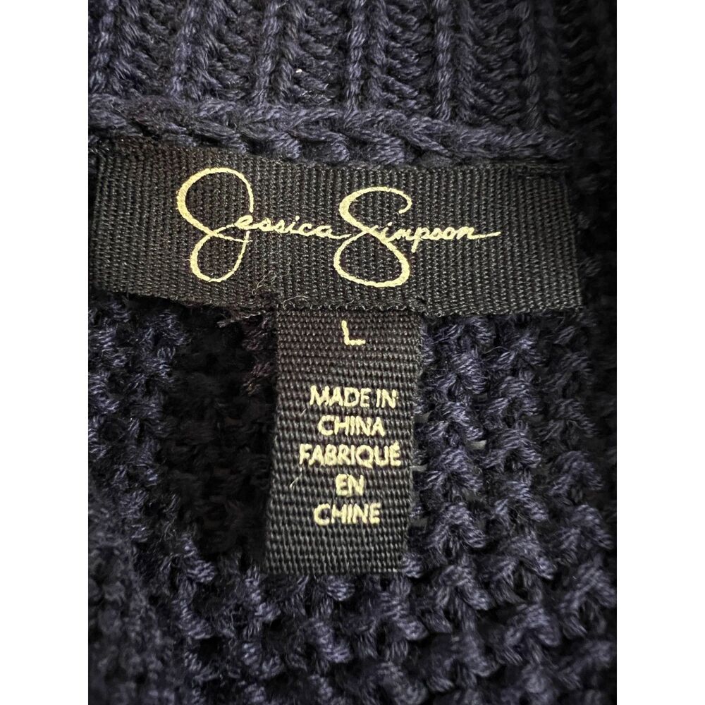 Jessica Simpson Avianna Sweater Ribbed Mock Neck Pullover Navy Blue Women's L - Picture 3 of 9